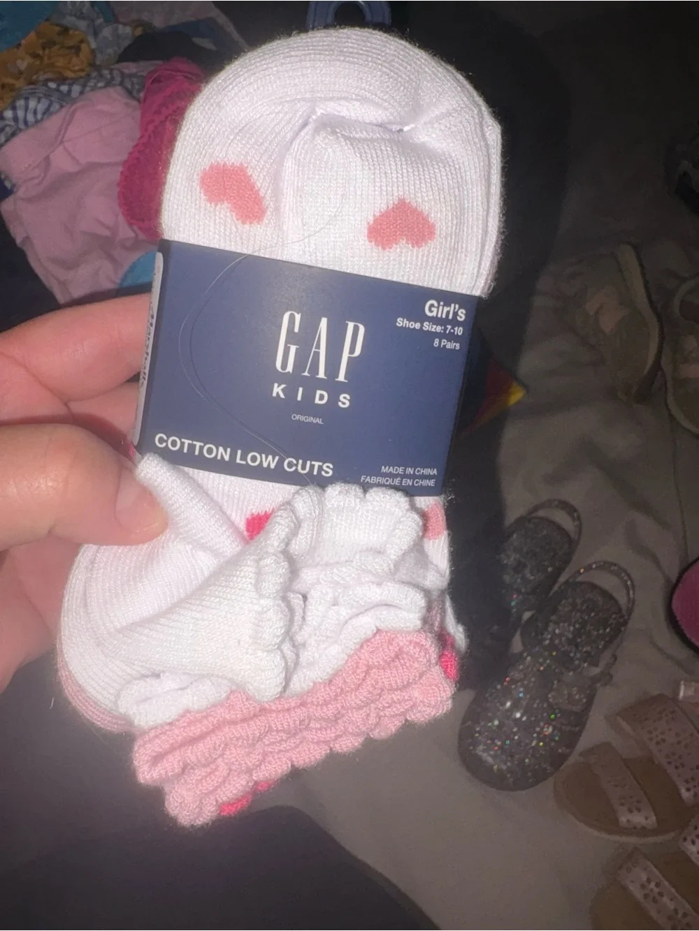 GAP Kids White and Pink Low-Cut Cotton Socks - Hearts - Pack